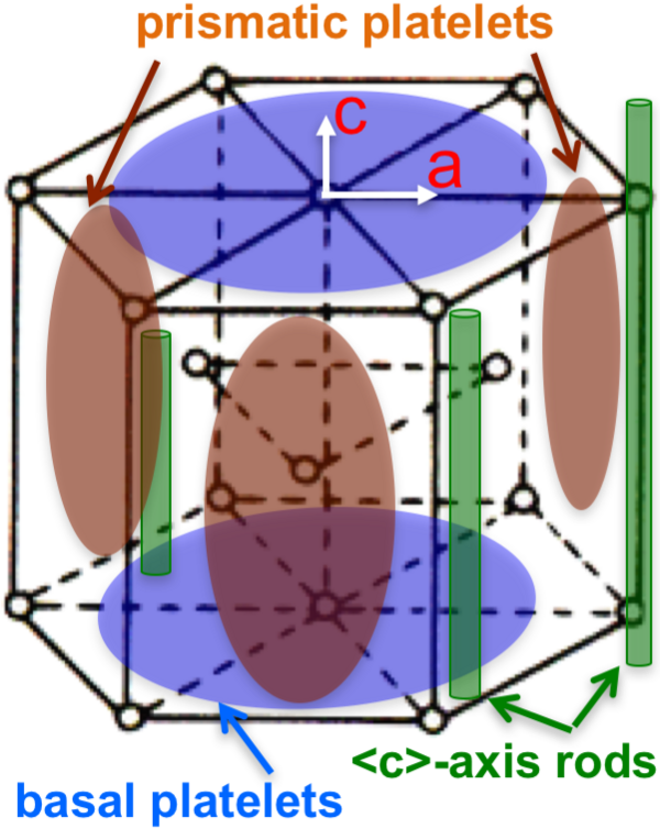 Schematic illustration of intermetallic precipitate morphologies in Mg unit cell