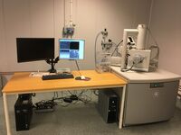 "E-SEM FEI Quanta 200 MKII with analytical system Pegasus" instrument. Photo.